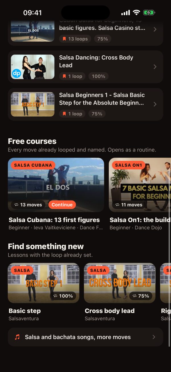 Free courses and lessons on the home screen